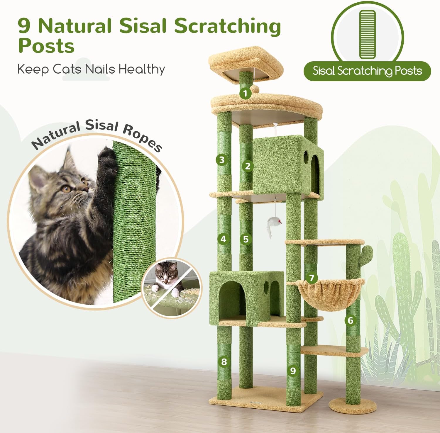 Arbre à chat cactus XXL 213 cm pour grands chats