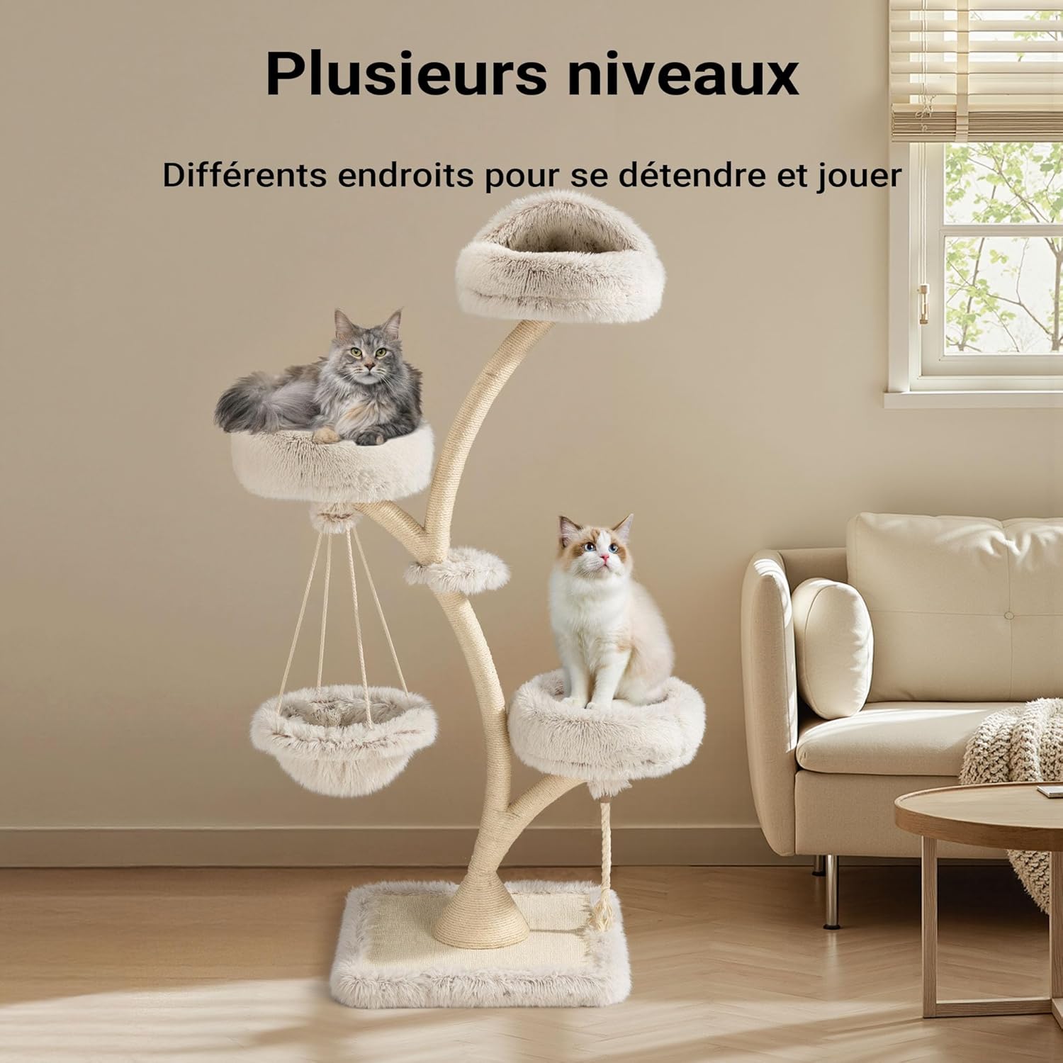 Griffoir colonne sisal naturel pour arbre à chat Fudajo