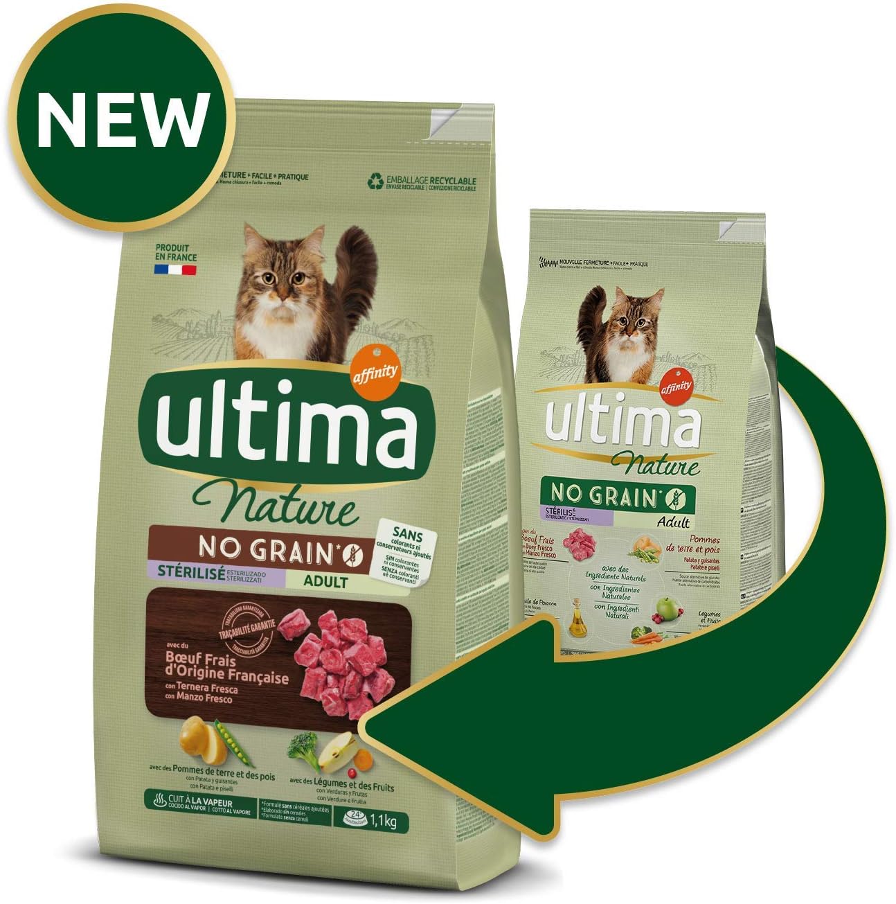 Sac croquettes Ultima Nature 1,1 kg pour félin adulte