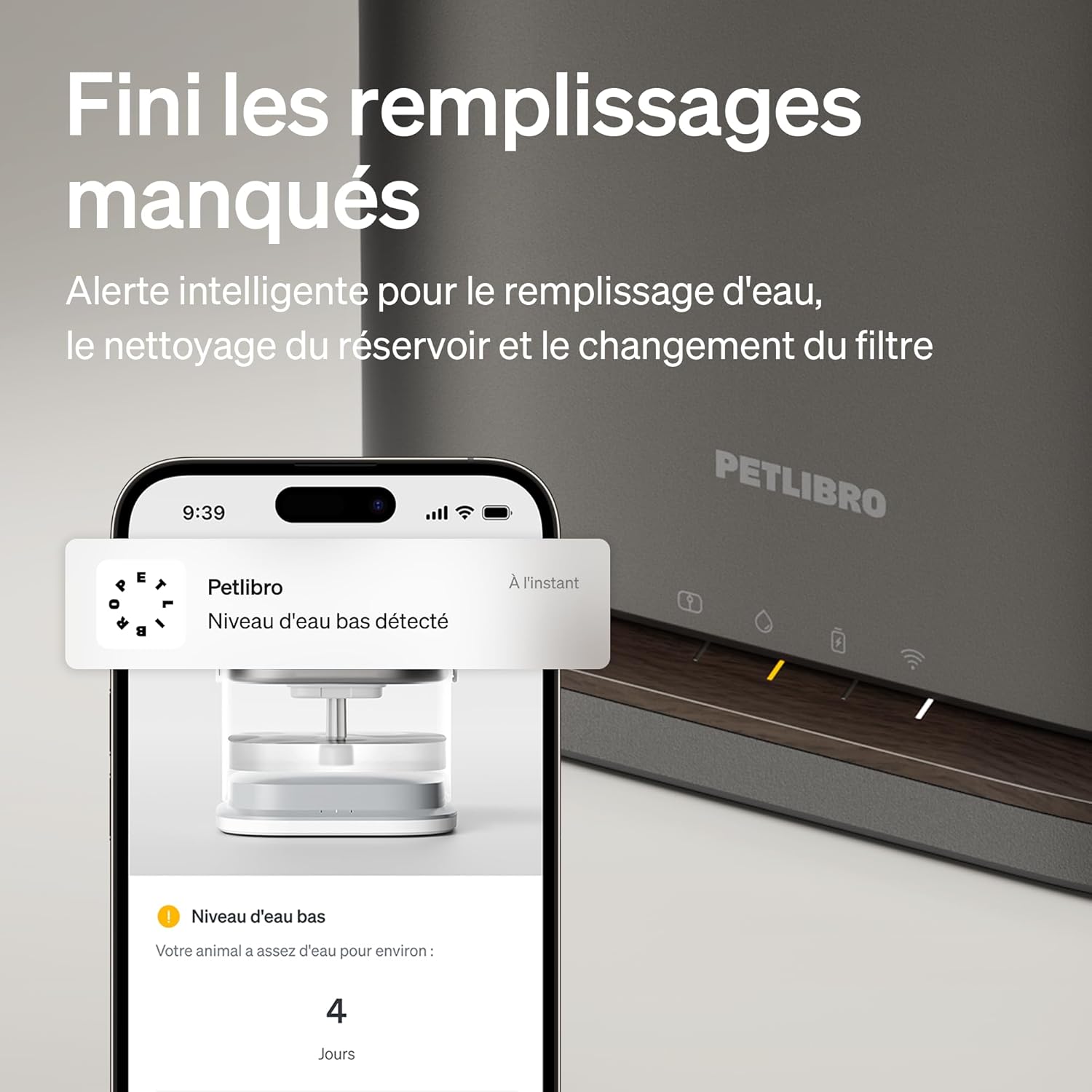 Fontaine à eau chat PETLIBRO sans fil 3L noire avec plateau inox