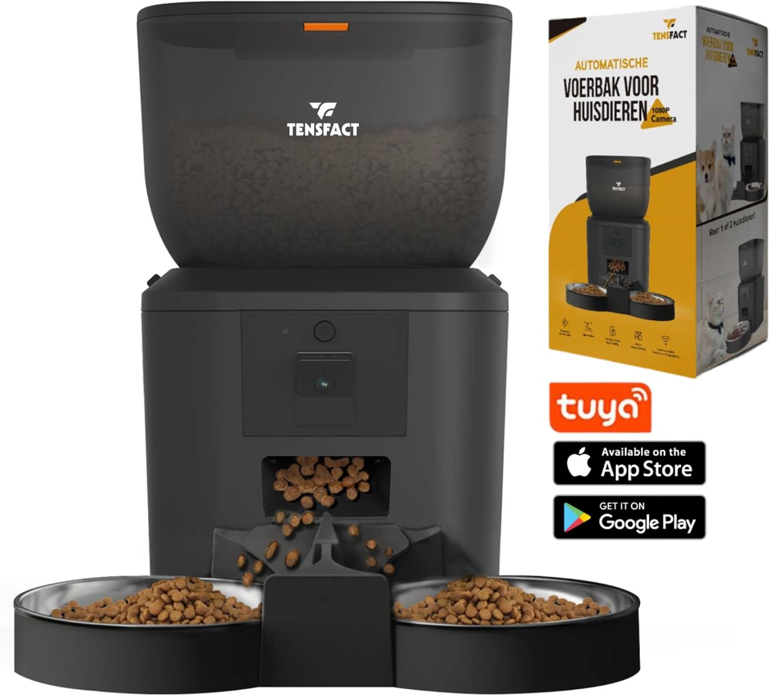 distributeur automatique de nourriture pour chat avec caméra HD noire