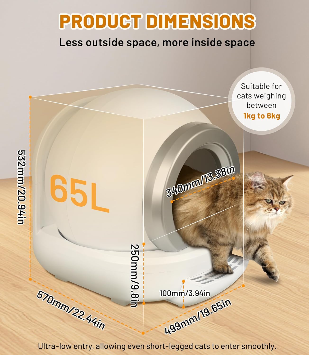 Litière chat autonettoyante XXL blanche Emphsism 65L vue globale