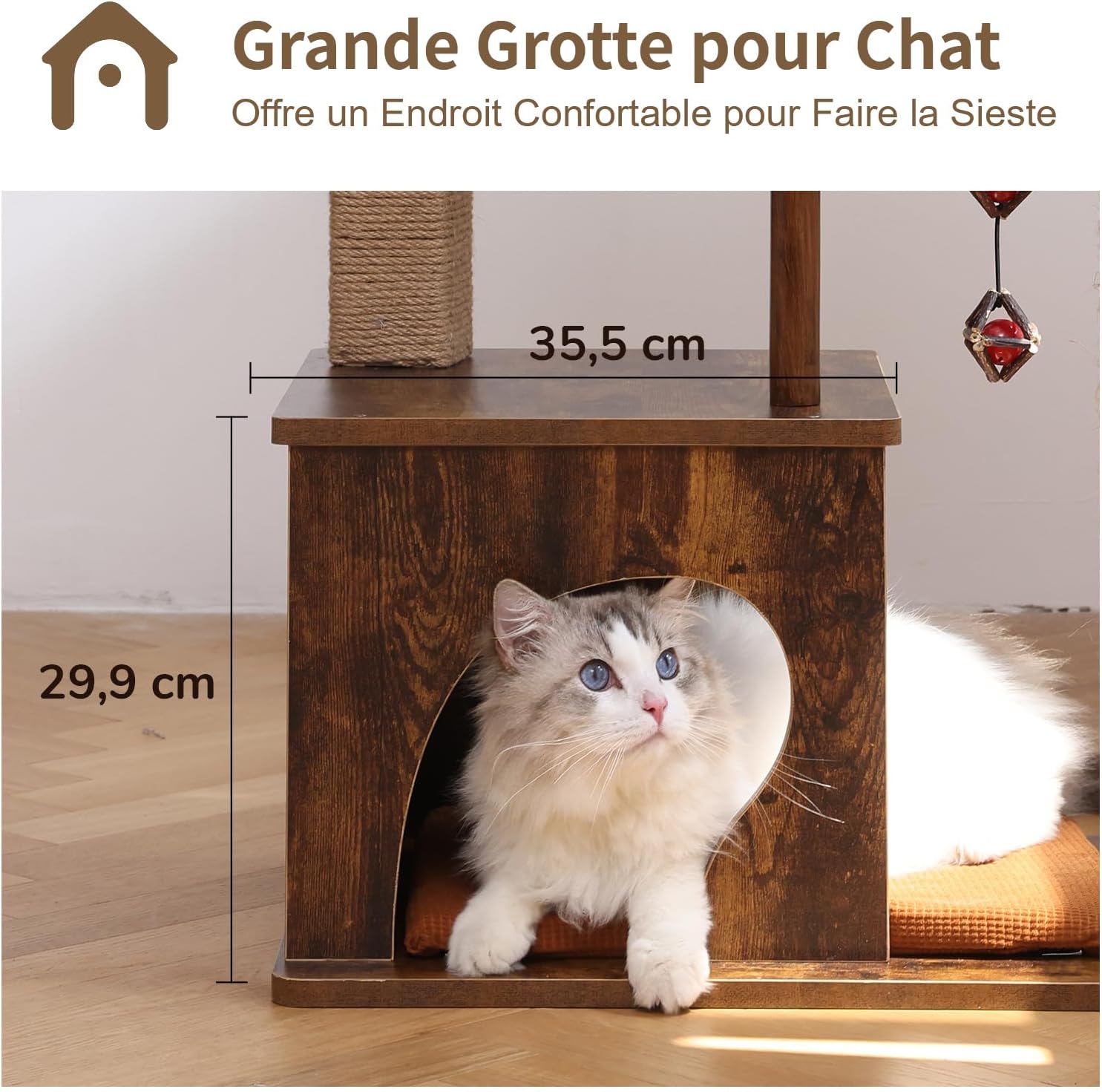 tour pour chat design marron avec griffoirs en jute