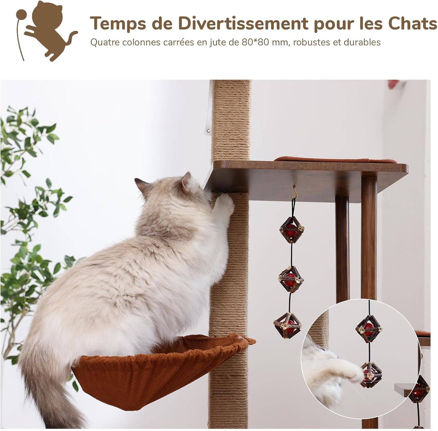 arbre à chat FUKUMARU moderne en bois pour chats d’intérieur