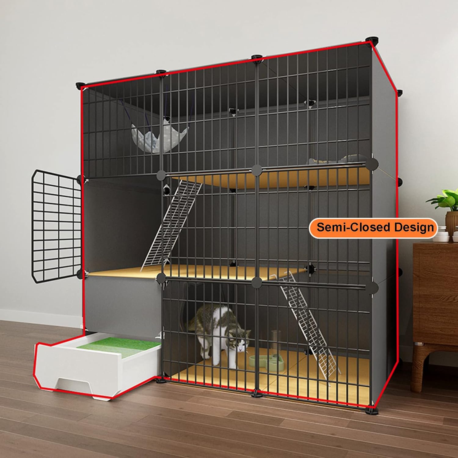 Enclos pliable antirouille pour 1 à 4 chats domestiques