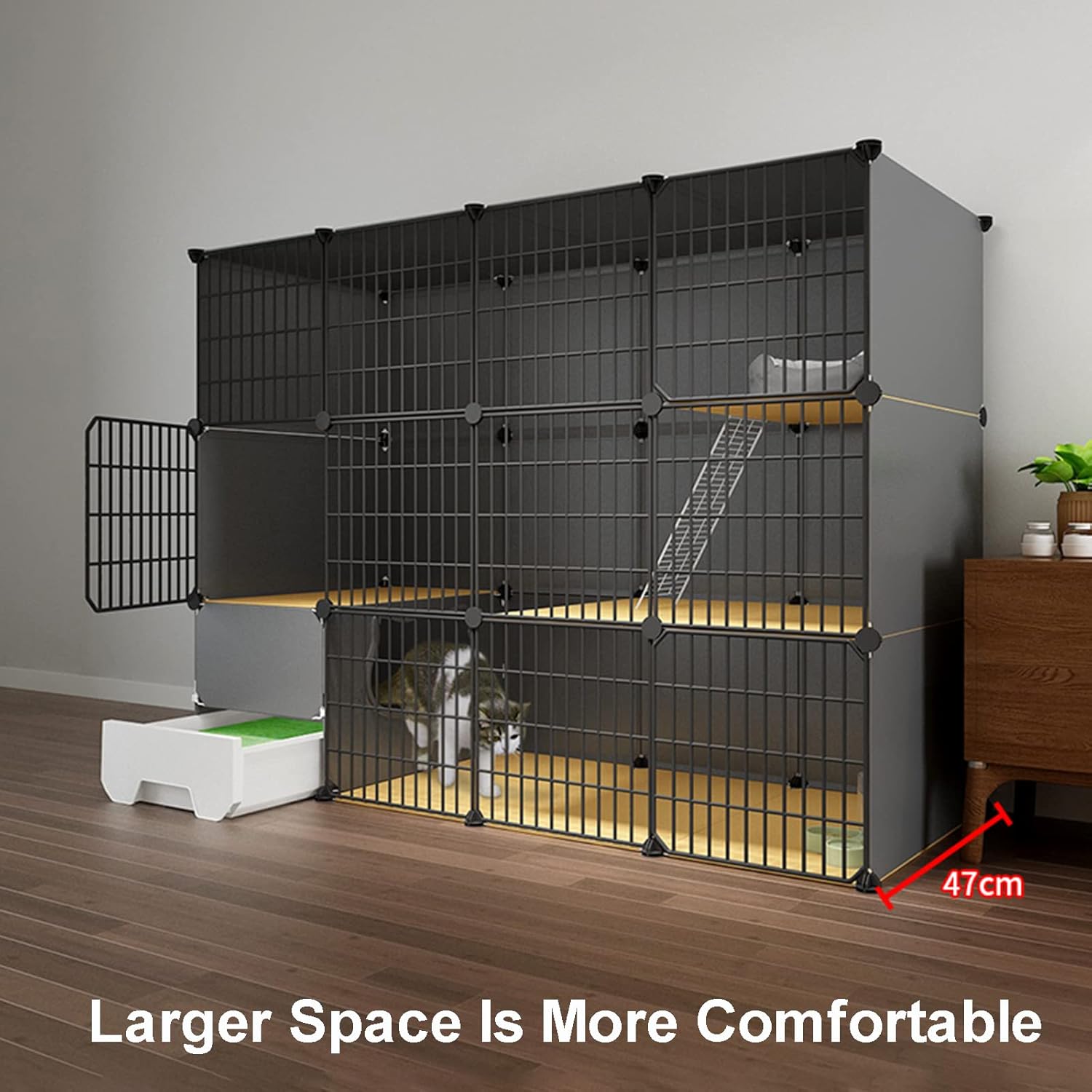 Cage spacieuse pour chats noirs et blancs en métal robuste