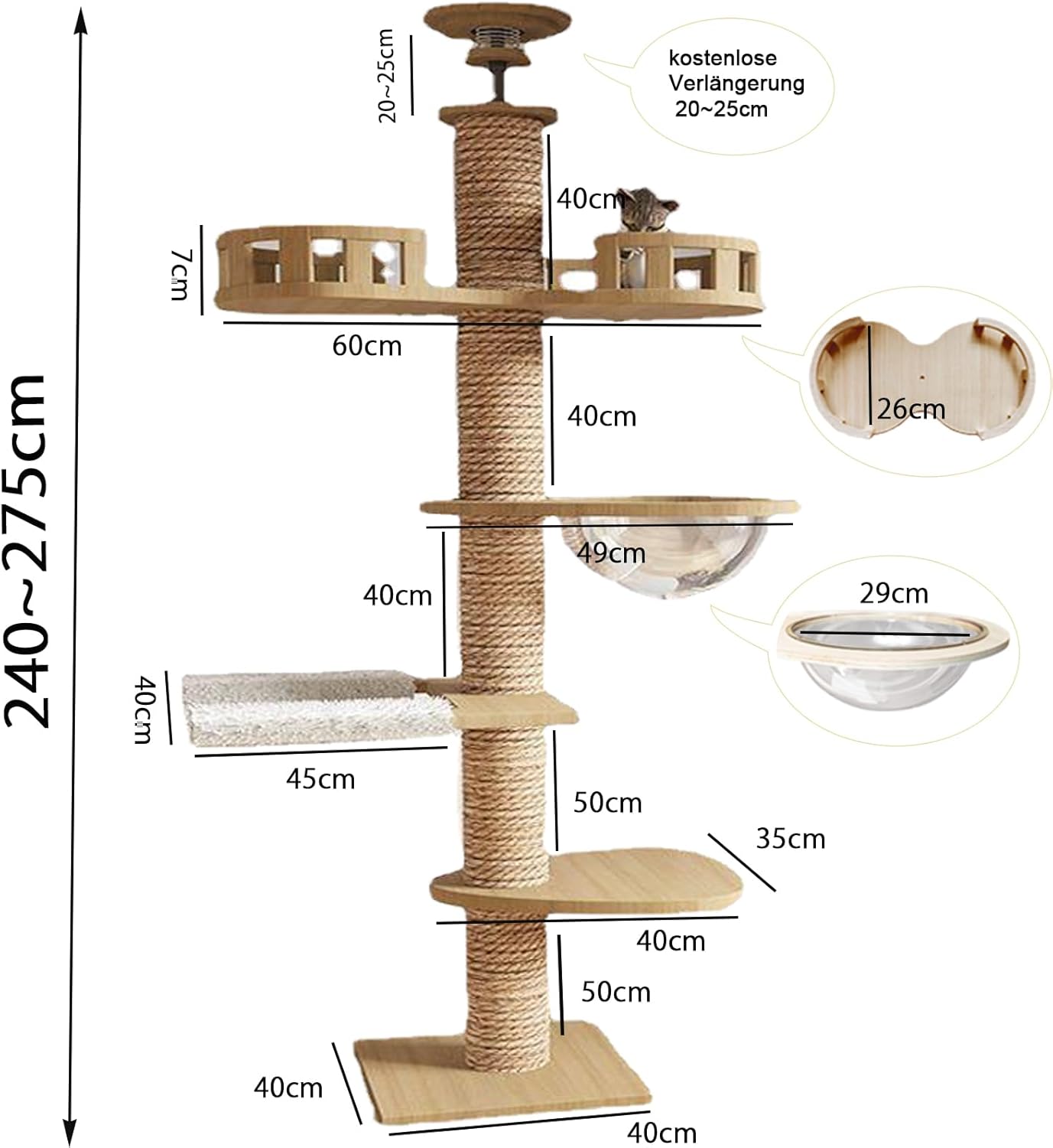 Structure robuste arbre à chat 275 cm Mekidulu