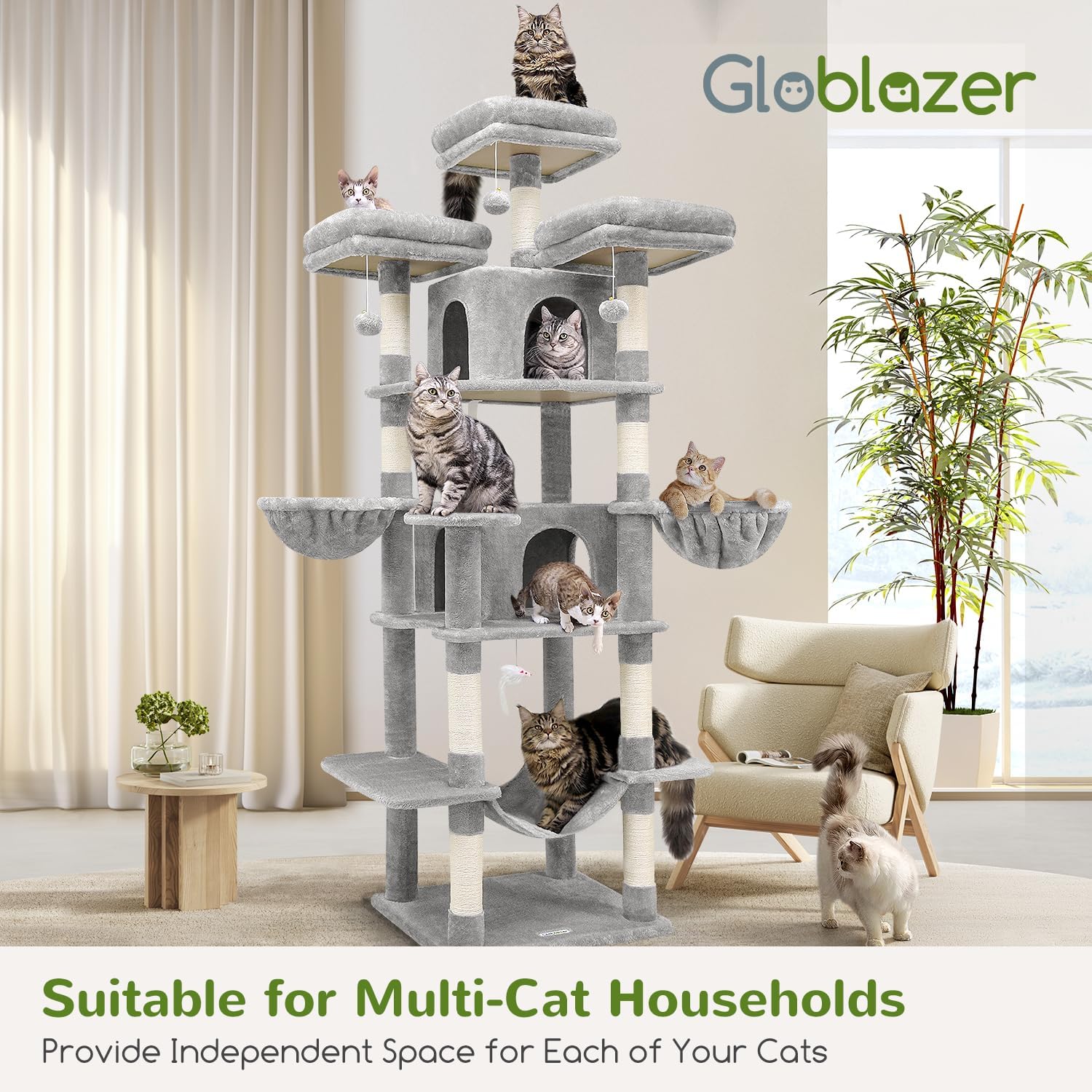 Arbre à chat XXL Globlazer gris clair 204 cm pour grands chats