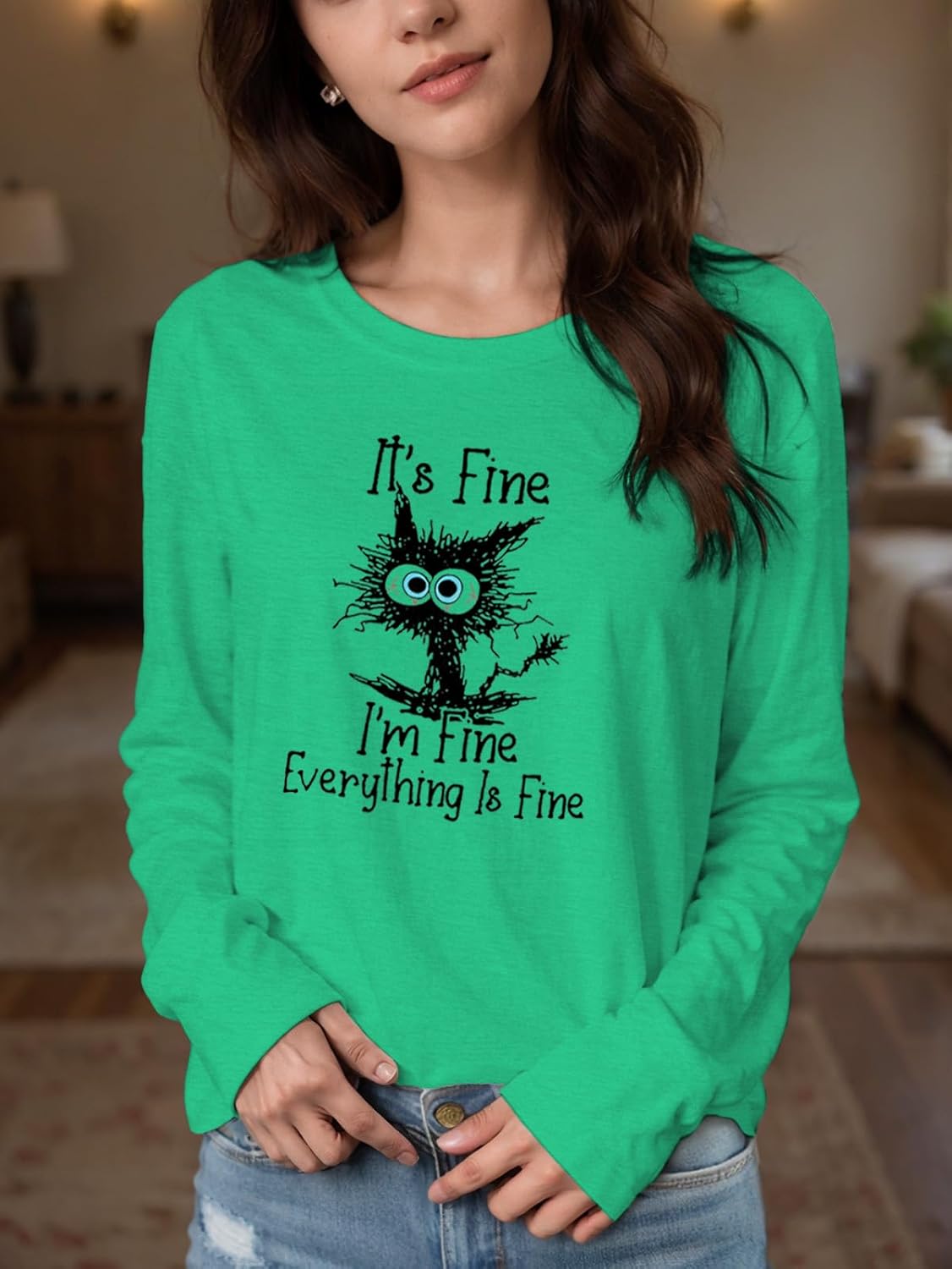 Motif chat humoristique sur t-shirt femme