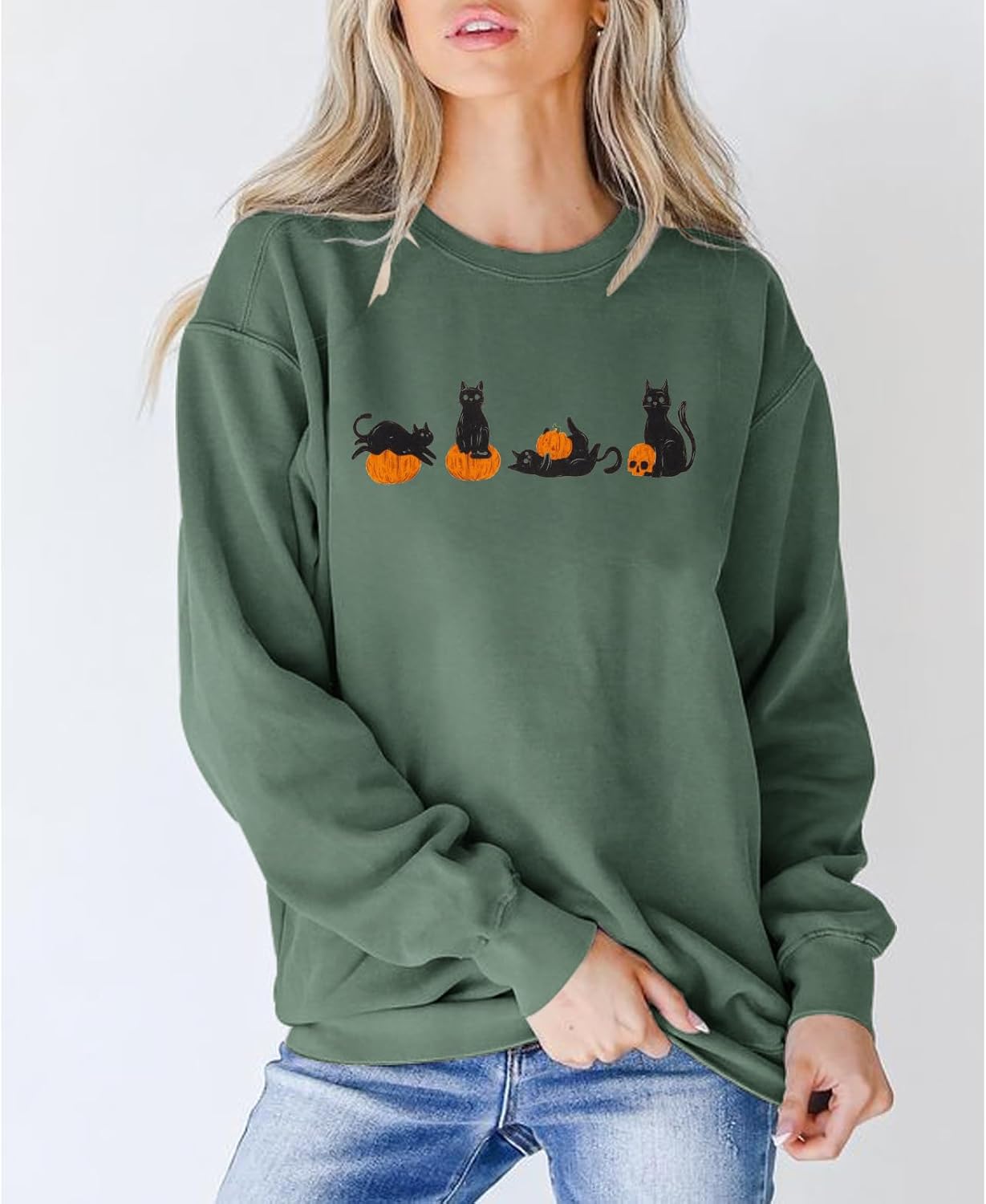 Sweat-shirt femme IZYJOY Halloween chat coupe oversize confortable