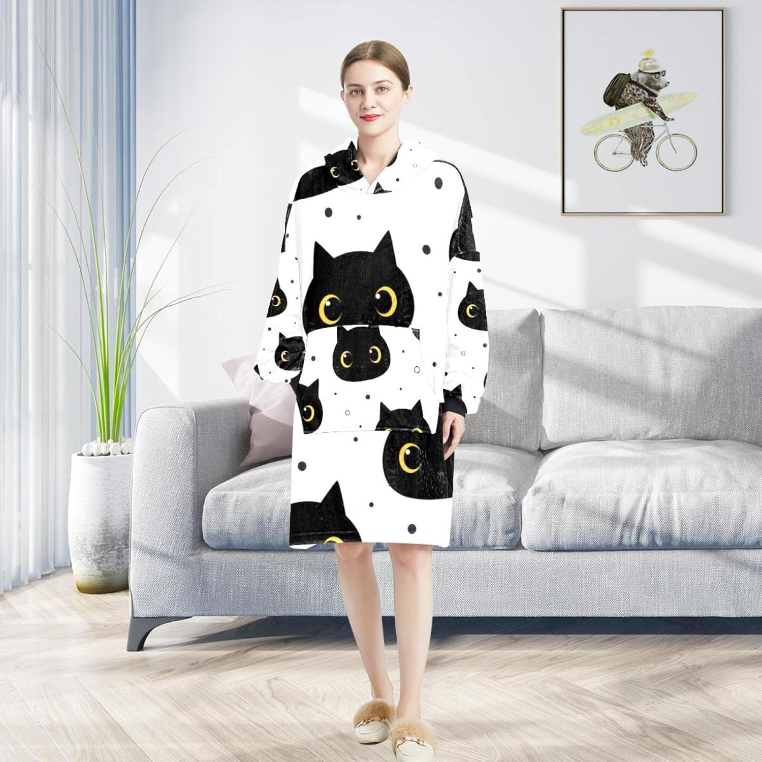 sweat à capuche chat noir oversize femme
