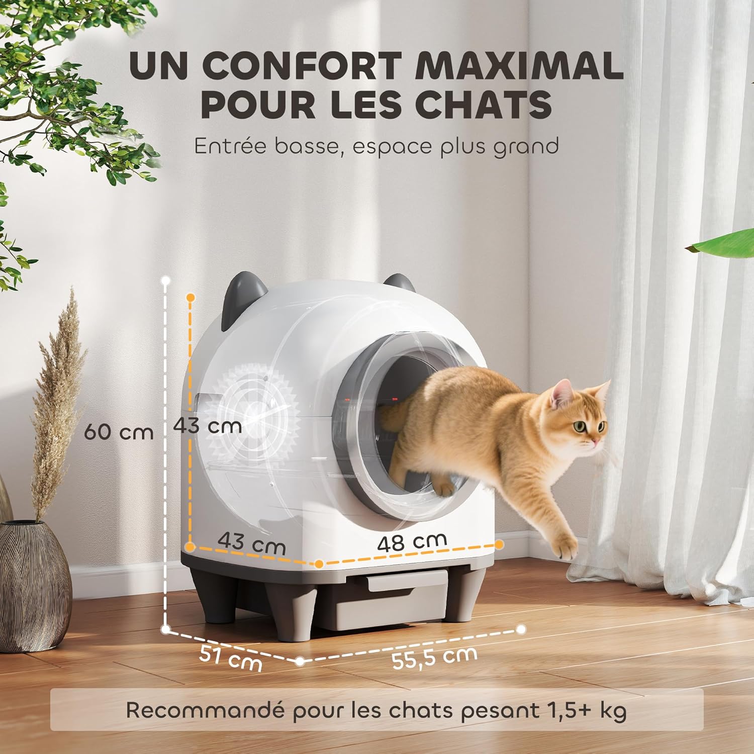 Litière autonettoyante PawHut 80L pour chats multiples