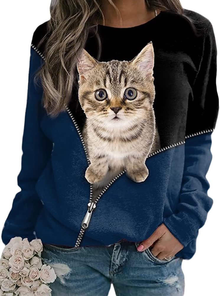 sweatshirt chat femme manches longues