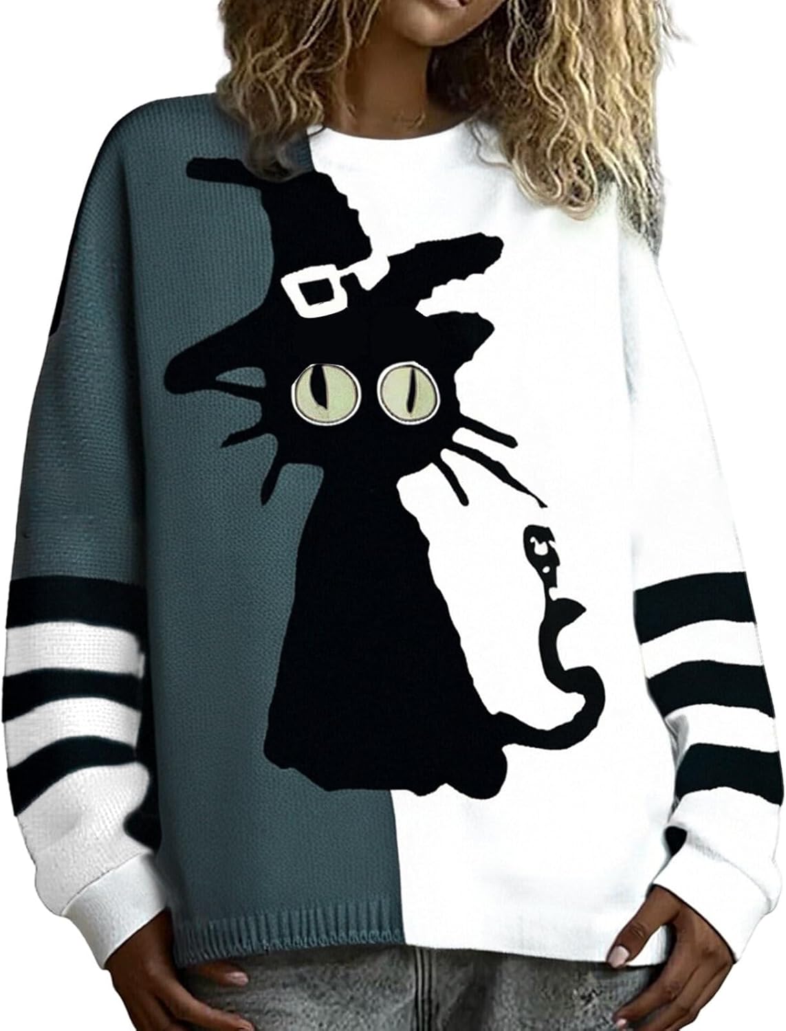 pull vintage d’Halloween avec chat et citrouille