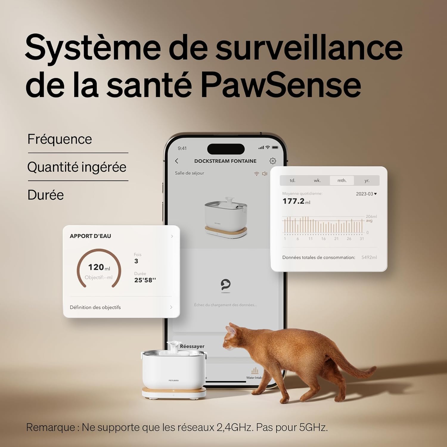 Fontaine à eau Dockstream avec détection présence chat radar
