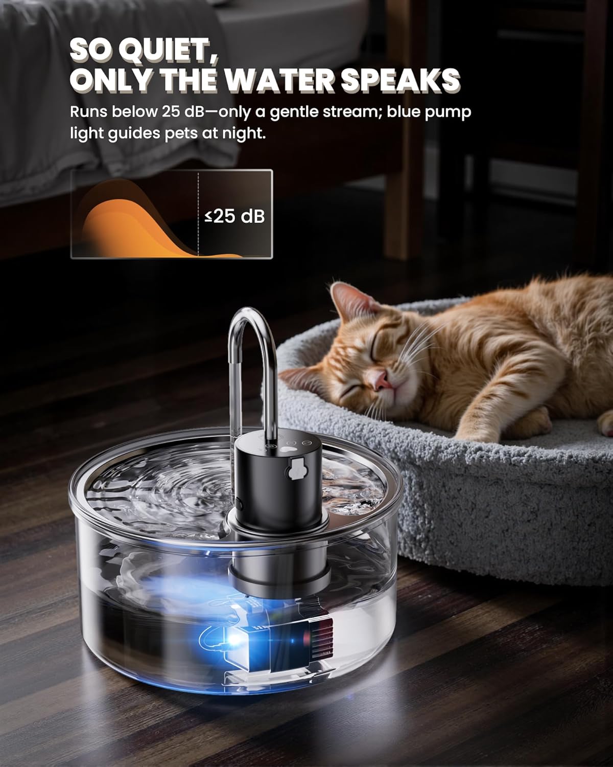 tomxcute fontaine à eau pour chat sans fil en verre 3,2L