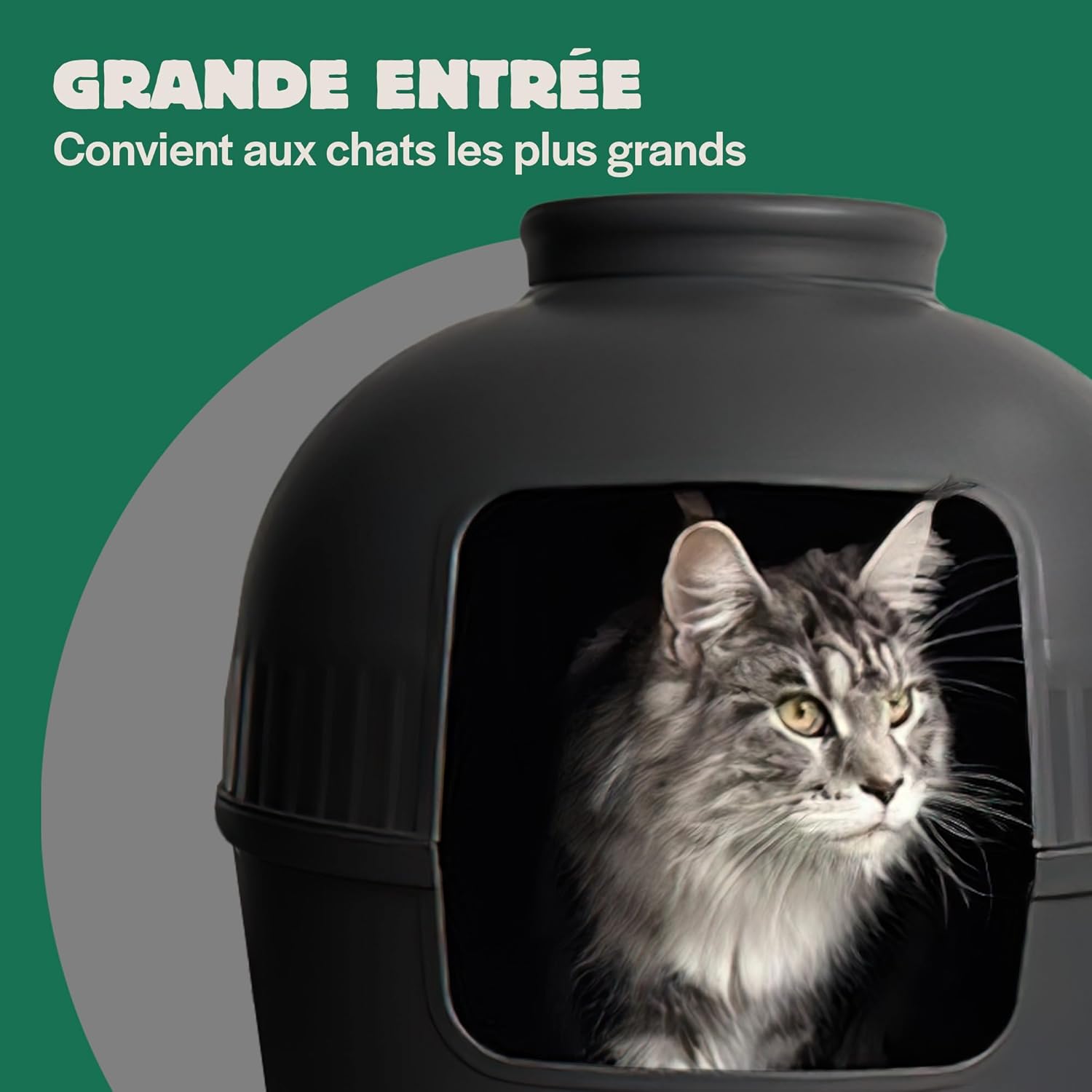 Bac à litière XXL design imitation pot de fleurs noir pour grand chat