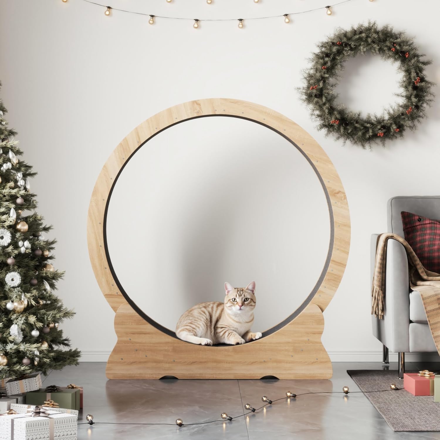 roue d’exercice pour chat Mondeer en bois naturel