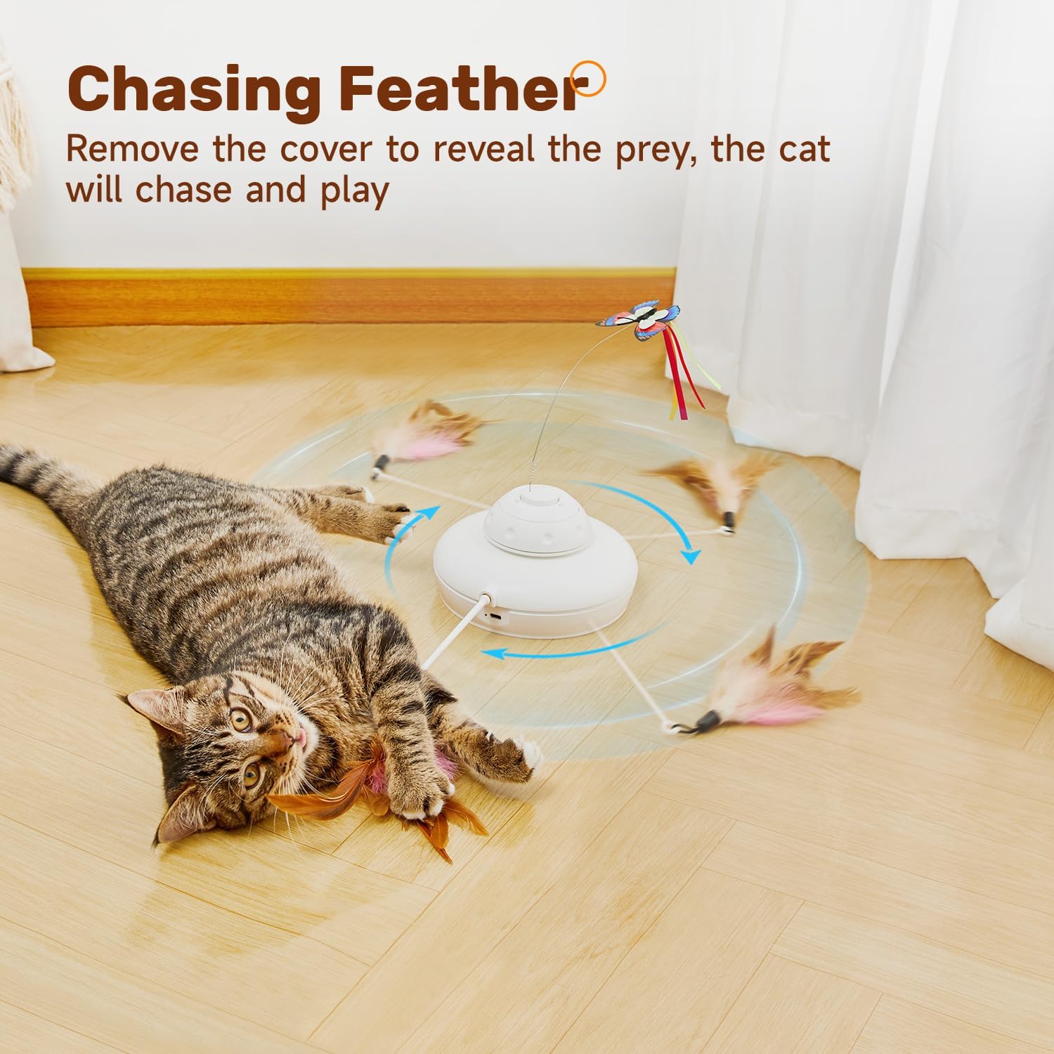 Chat jouant avec plume mobile sous housse amovible Potaroma