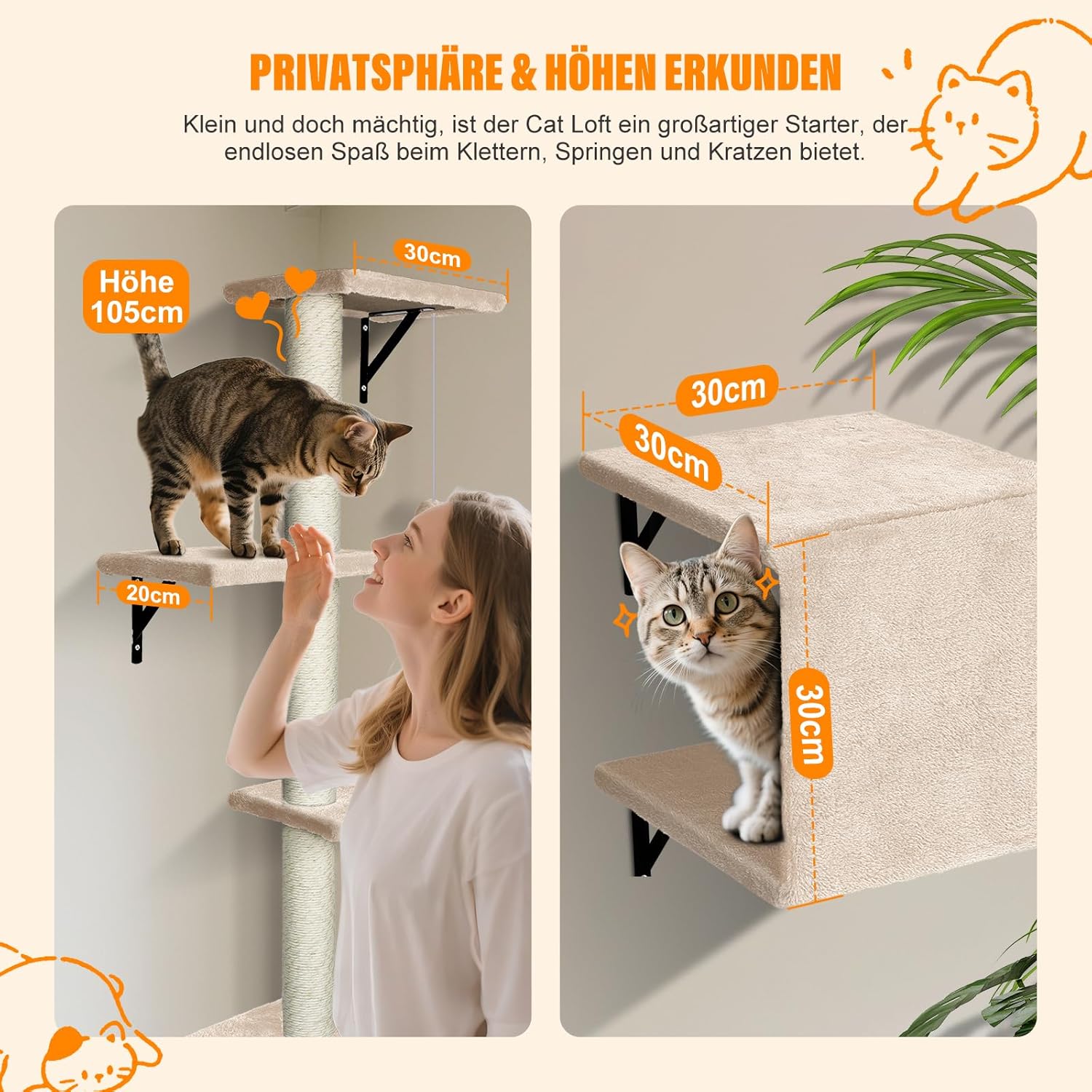 module de griffoir mural pour chat jusqu’à 10 kg