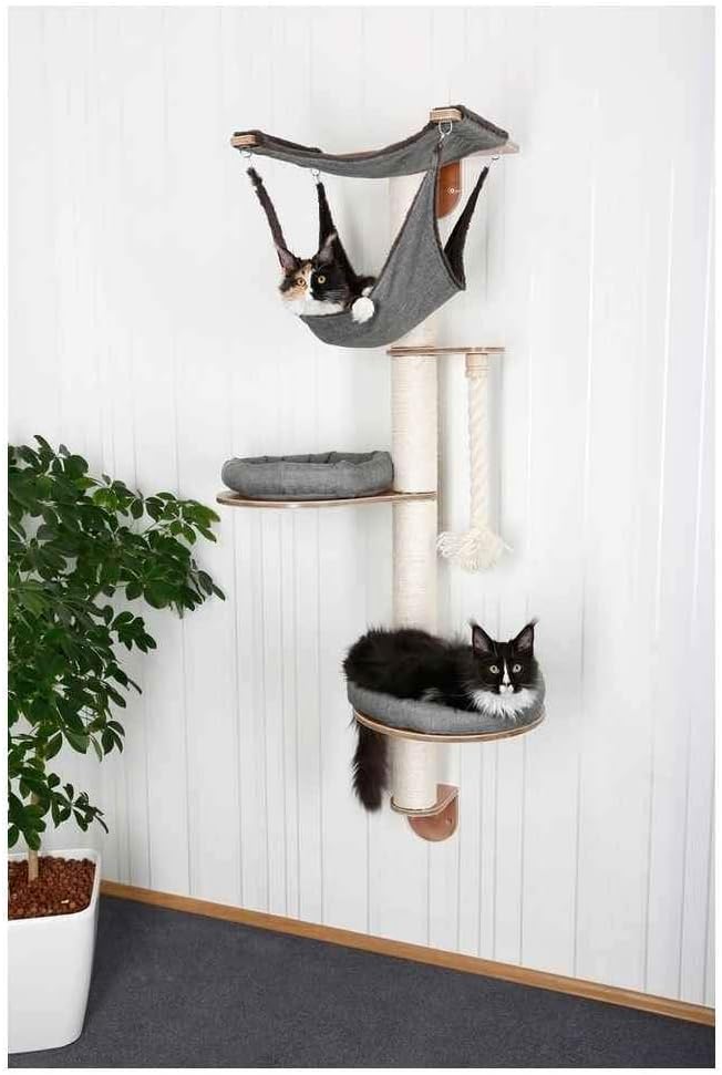 Arbre à chat mural gris avec hamac et coussin amovible pour chat confortable