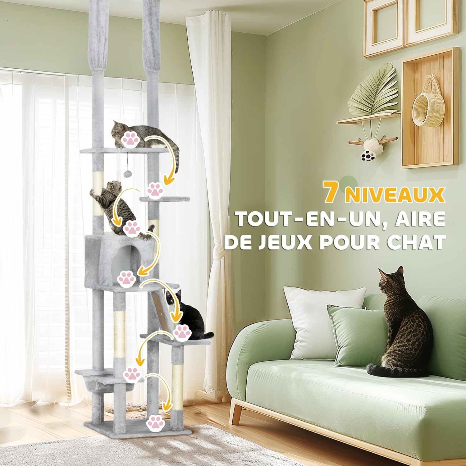 Hamac suspendu peluche pour chat sur arbre à chat XXL luxe.
