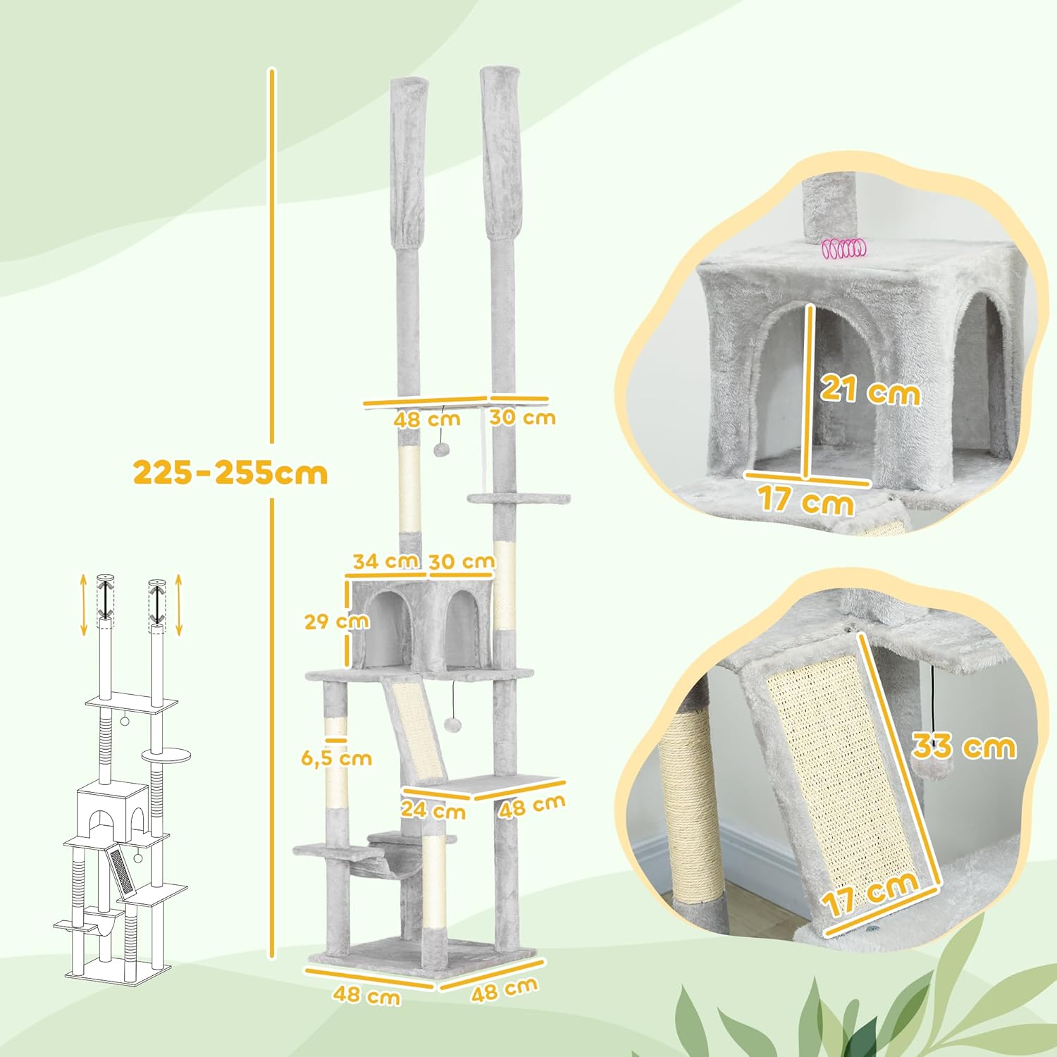 Niche douillette peluche longue arbre à chat design premium gris.