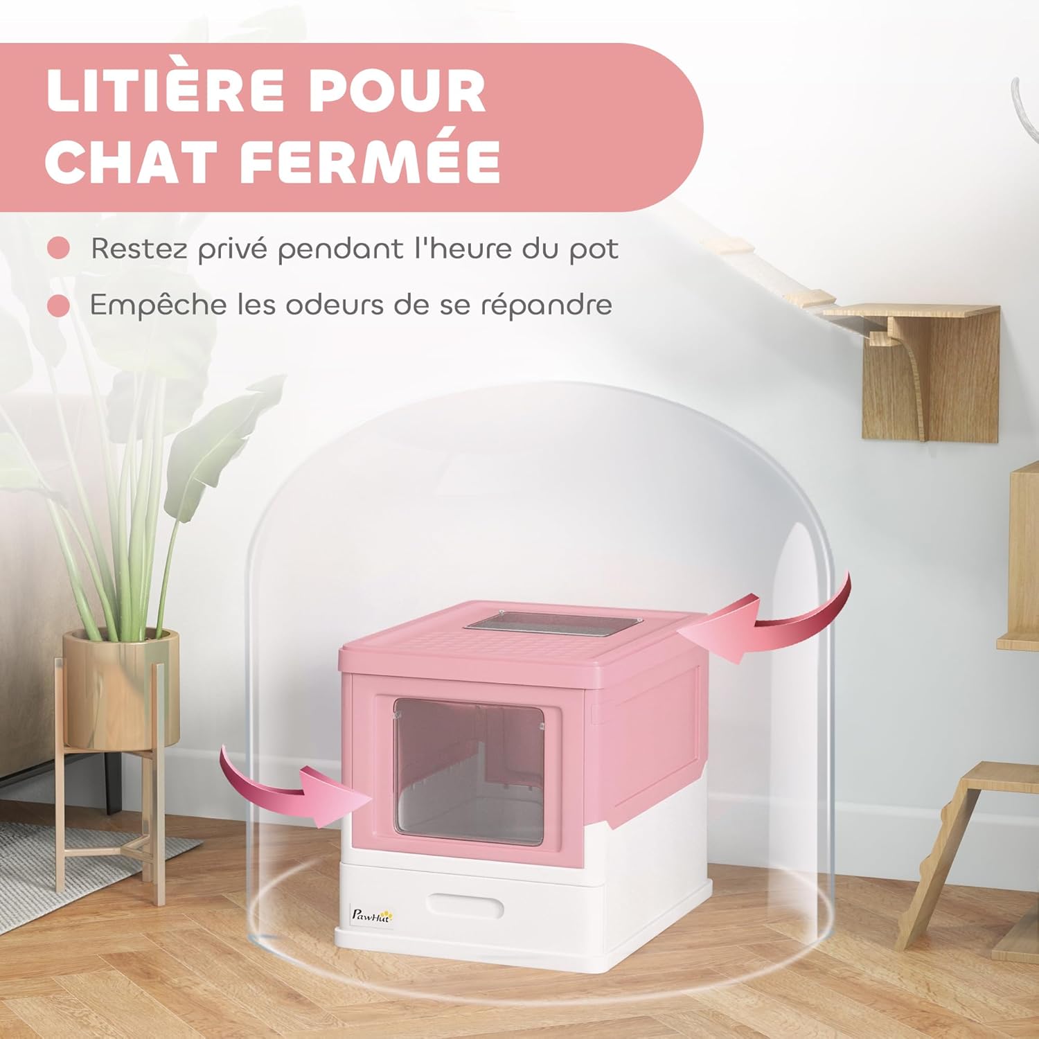 Dessus grillagé bac à litière luxe pour chat anti-éclaboussures sol propre.