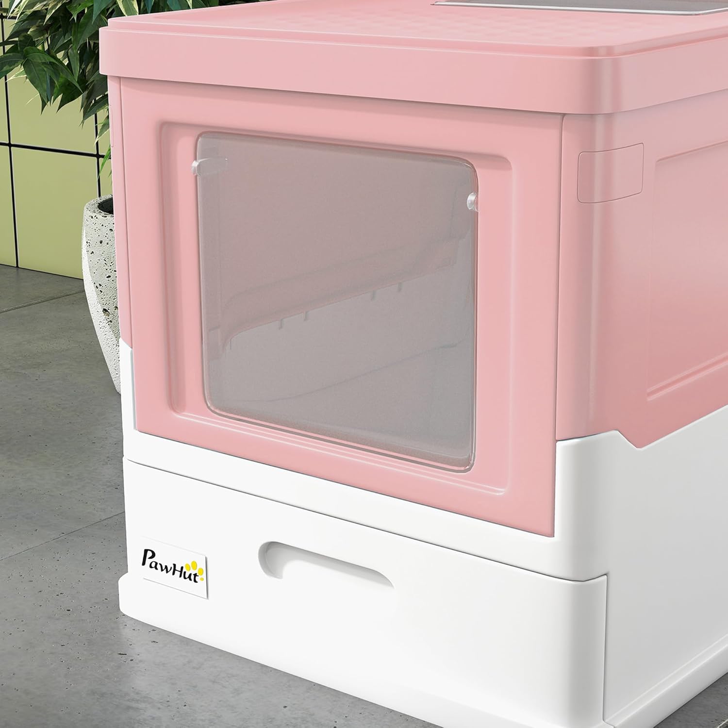 Bac à litière luxe pliable pour chat PawHut rose blanc design raffiné.._AC_SL1500_