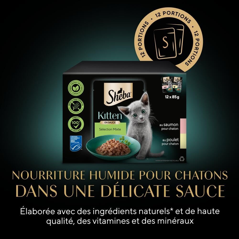 Ingrédients naturels SHEBA® Kitten, alimentation équilibrée.
