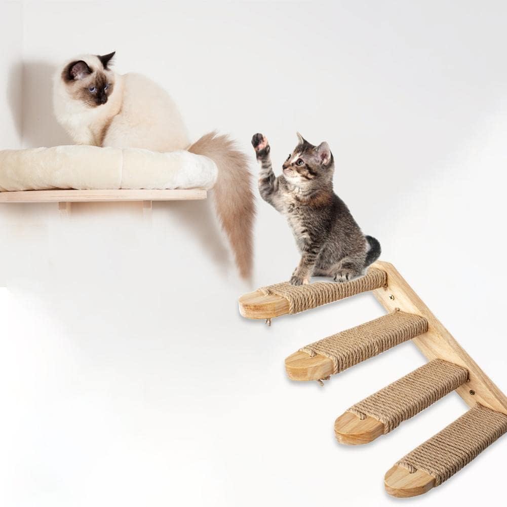 Étagere-Murale-Luxe-Chat-Bois-Pin-Naturel-Griffoir-Jute-Sisal