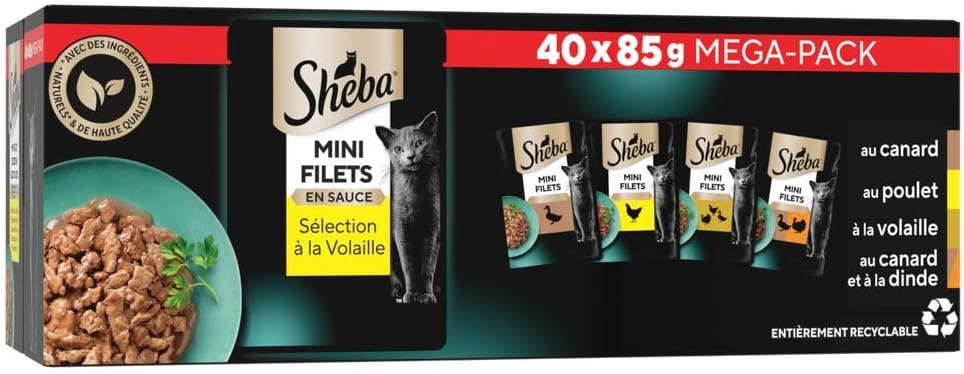 Packaging multi-sachets SHEBA Mini Filets volaille luxe-chat rangement pratique