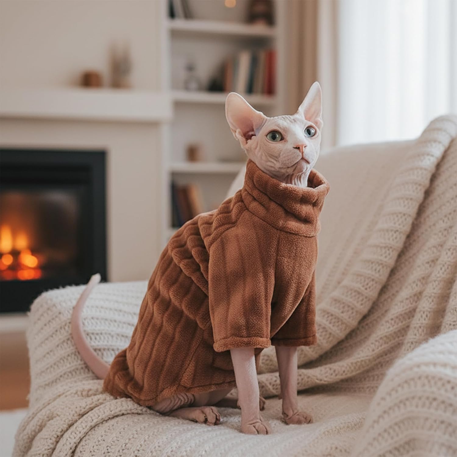 sphinx chat manteau capuche luxe peluche rayures