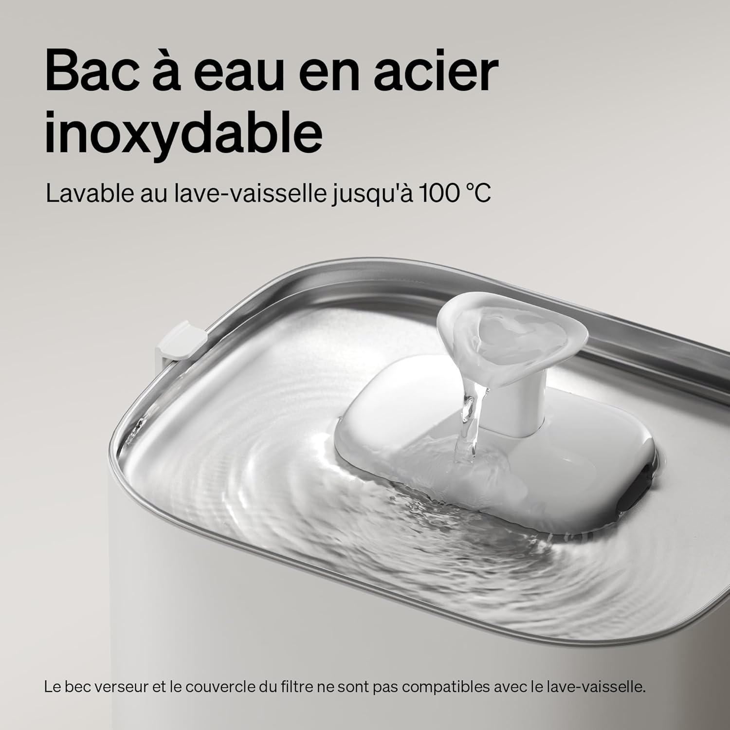 Fontaine design félin sans fil autonomie 1 mois batterie lithium-ion.