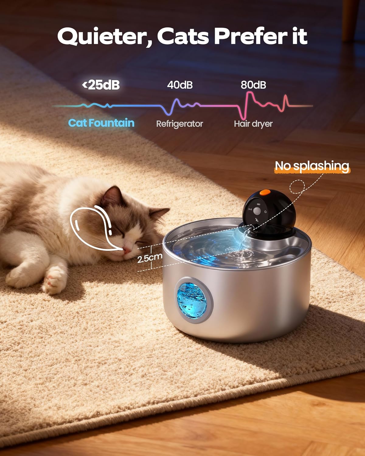 fontaine eau automatique luxe chat inox capacite 2,6l sans cable