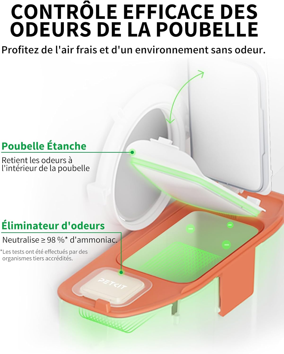 Vue de côté litière design moderne blanche pour chaton et chat adulte.