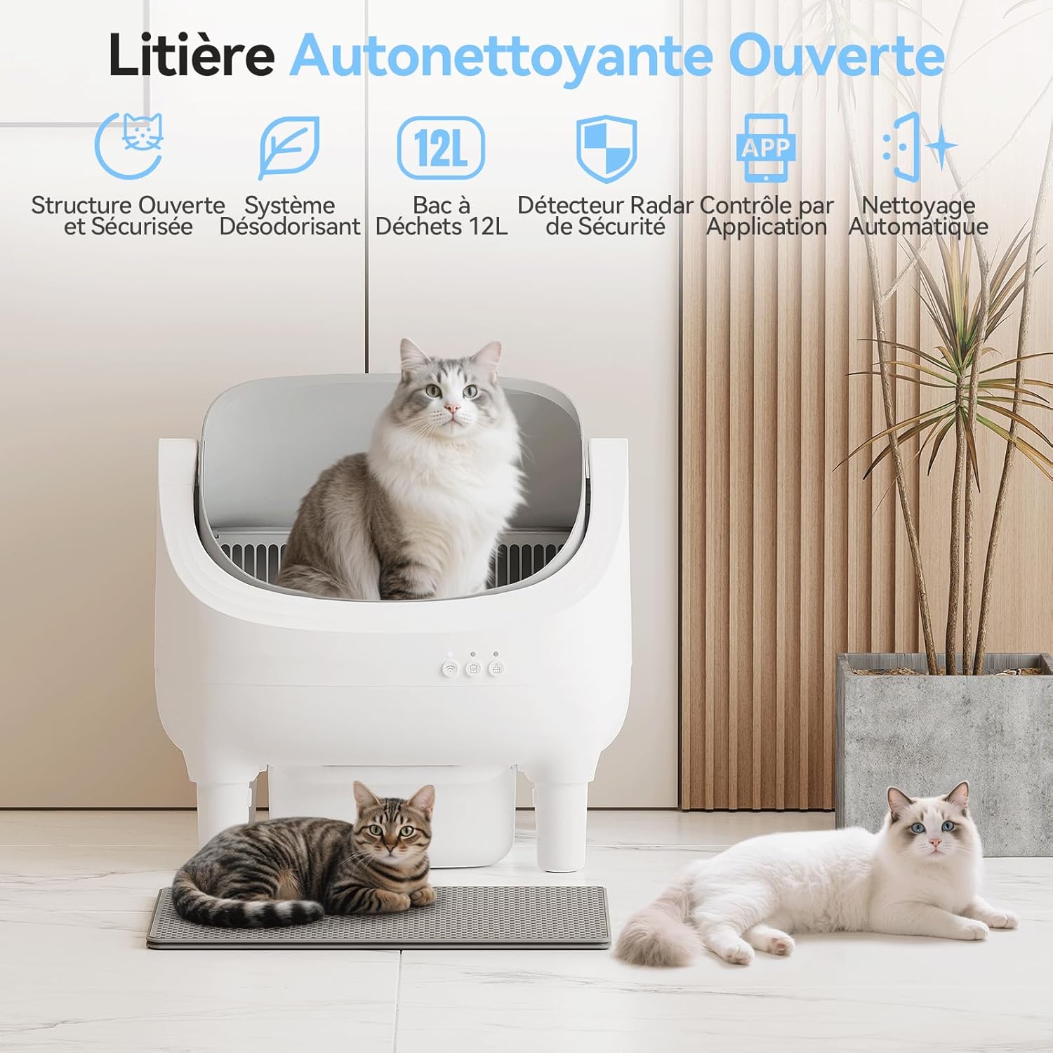 "bac a litiere xxl autonettoyant entretien facile maison de luxe pour felin"