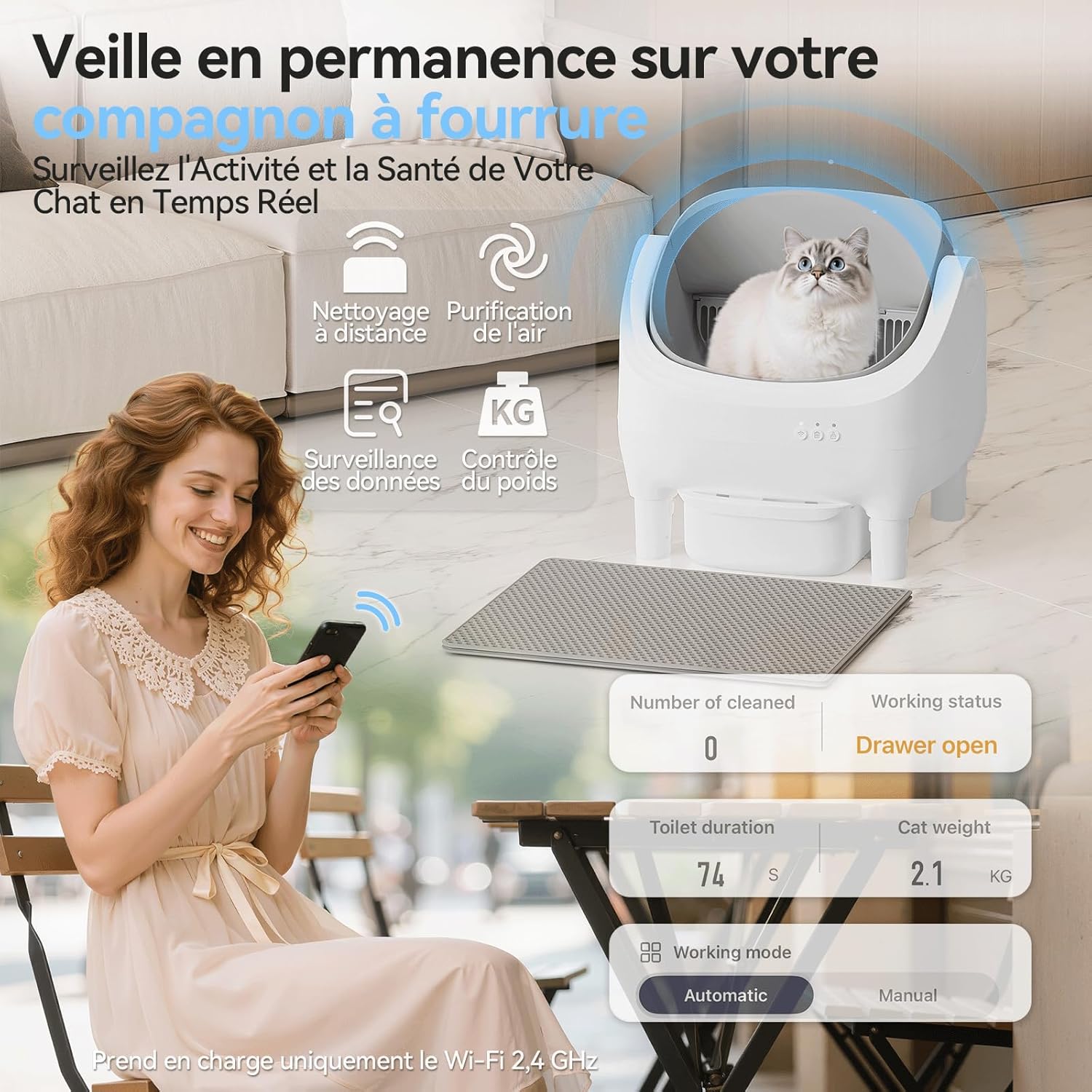 "toilette automatique xxl pour chat de 15 kg style design raffine"