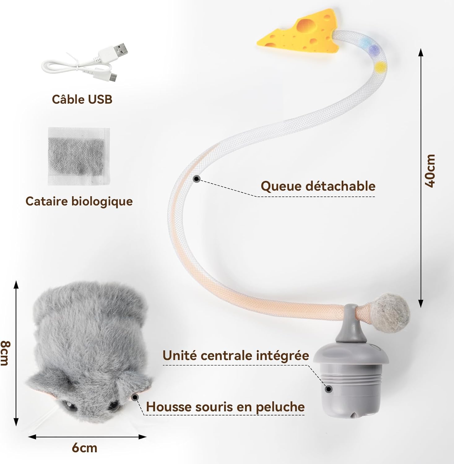 Souris électrique roulante premium pour chat design raffiné Migipaws en action.