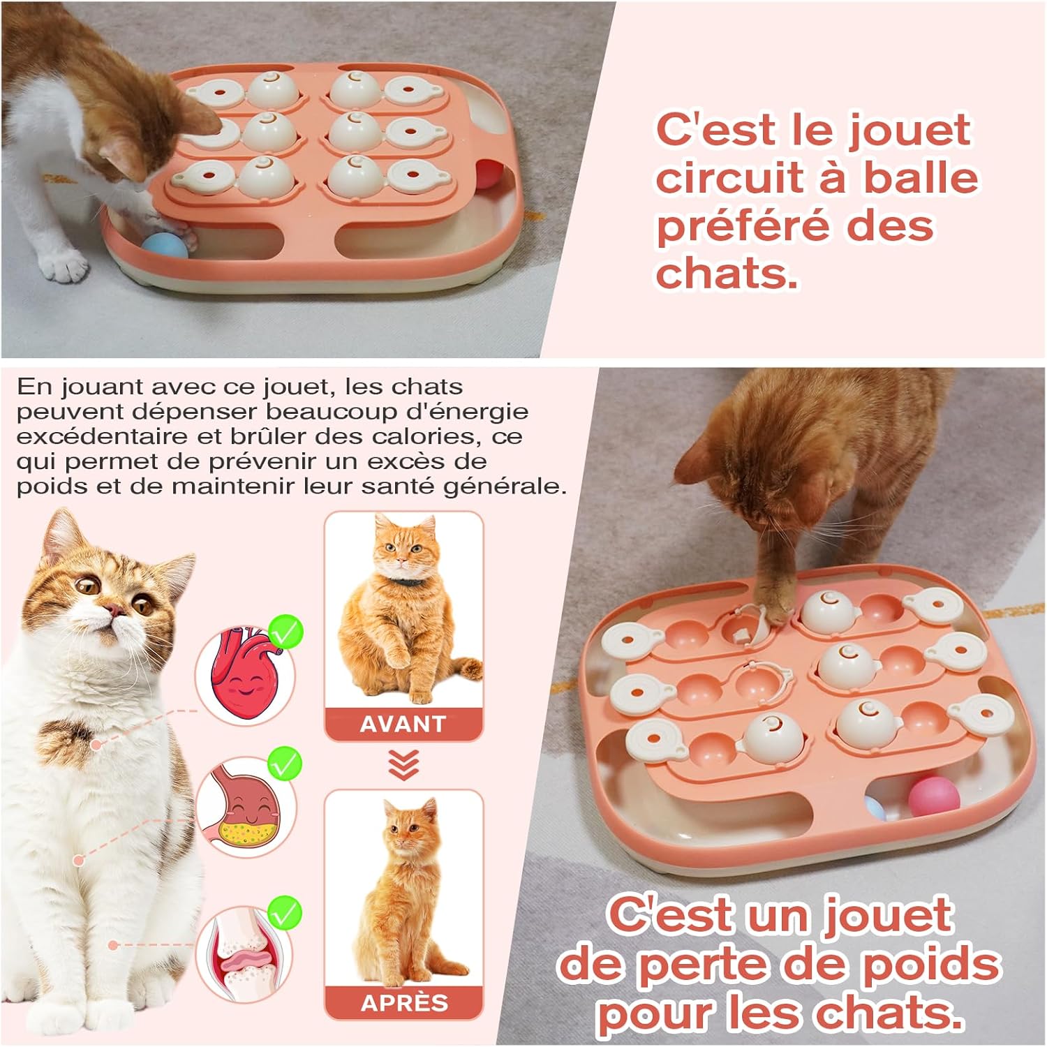 Accessoire chat intérieur design sophistiqué KADTC rose stimulation mentale.