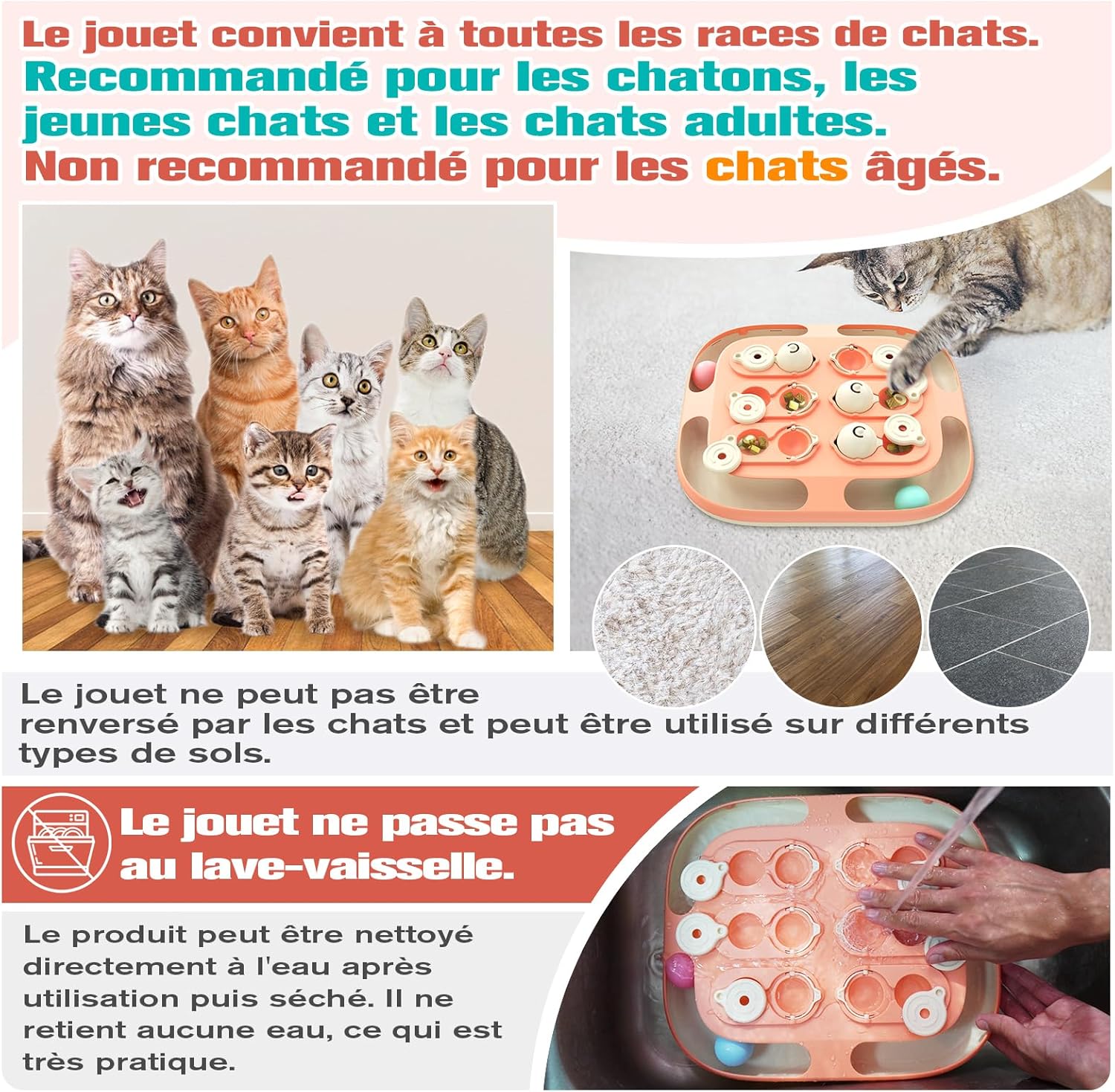 Console de jeux pour chat design premium rose KADTC avec piste balles.