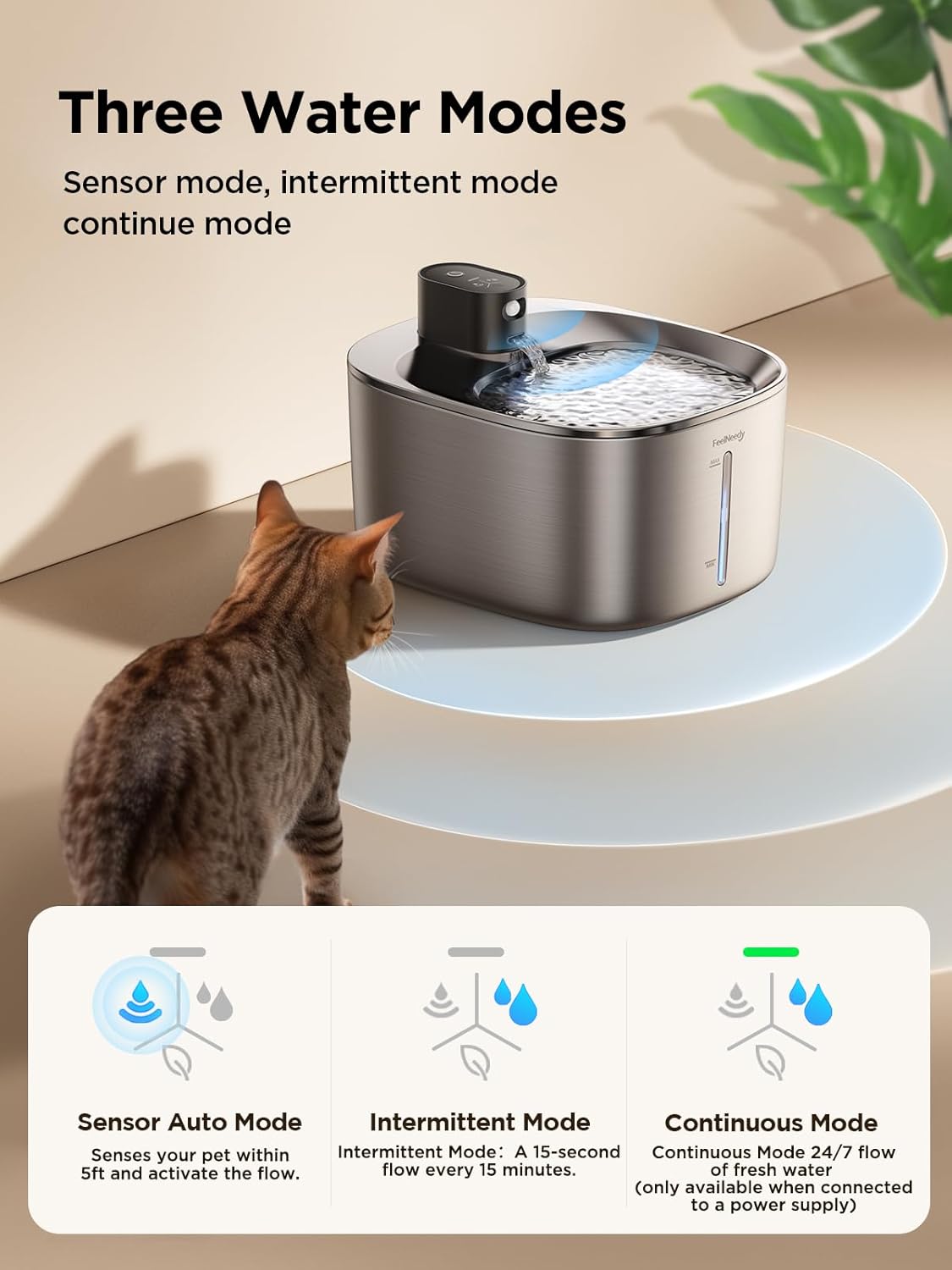 Pompes silencieuses et filtres charbon 5 couches de la fontaine design pour chat FEELNEEDY.