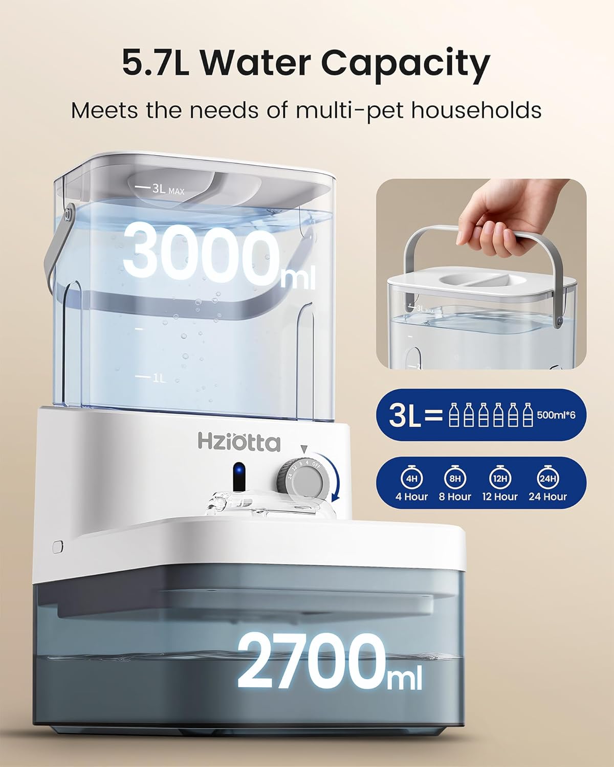 Fontaine à eau silencieuse pour chat avec réservoir 3L eau fraîche et 2,7L eau usée séparée