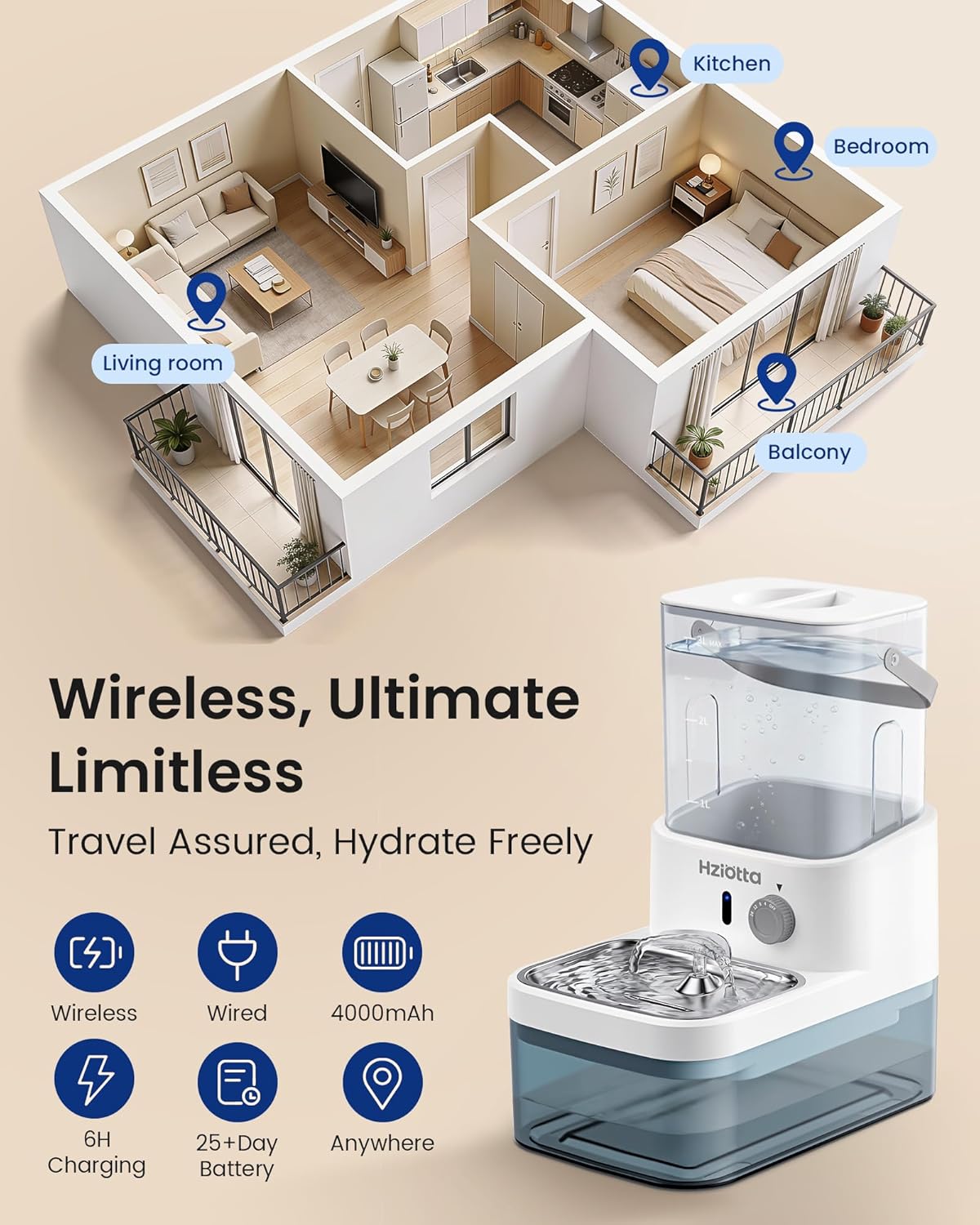 Chaton buvant à fontaine intelligente avec capteur radar hydratation luxe