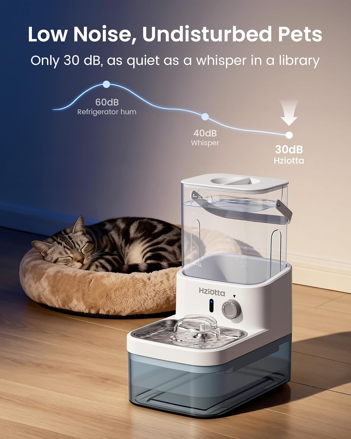 Fontaine à eau design premium pour chat bleu en acier inoxydable dans salon moderne