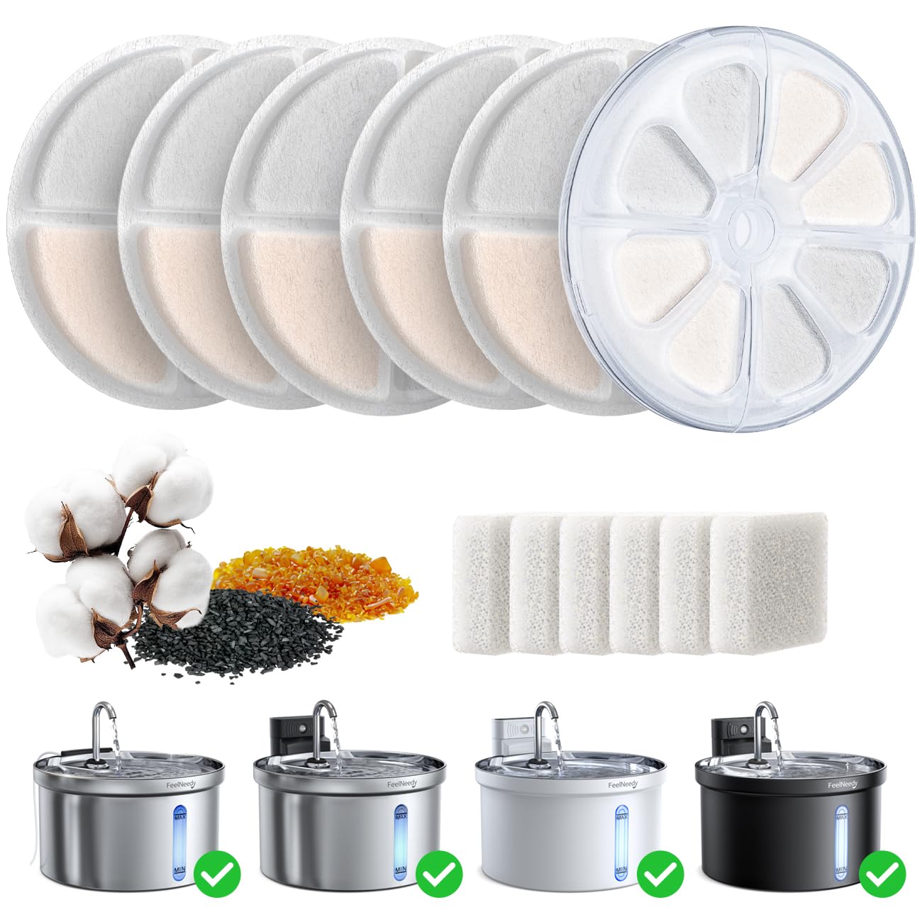 Kit 6 filtres FEELNEEDY compatible FN-W08 fontaine chat premium.