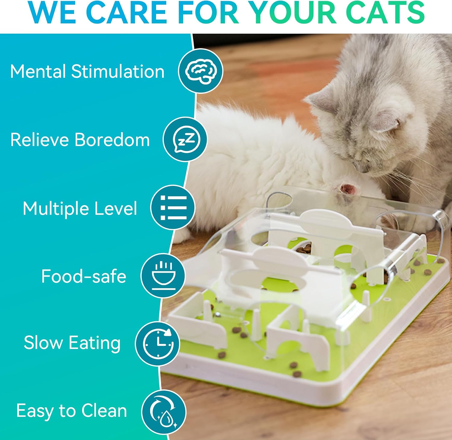 Jouet stimulation lente chat design premium antidérapant sans BPA.
