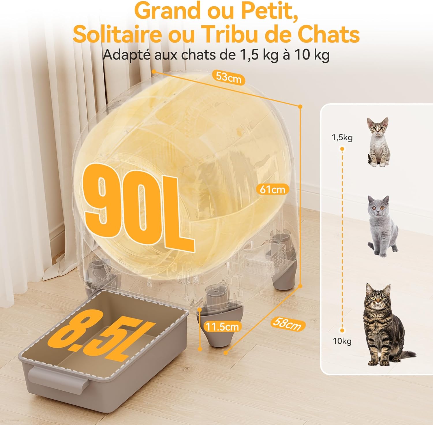 Litière chat connectée Devoko contrôlée par application, vue écran smartphone.