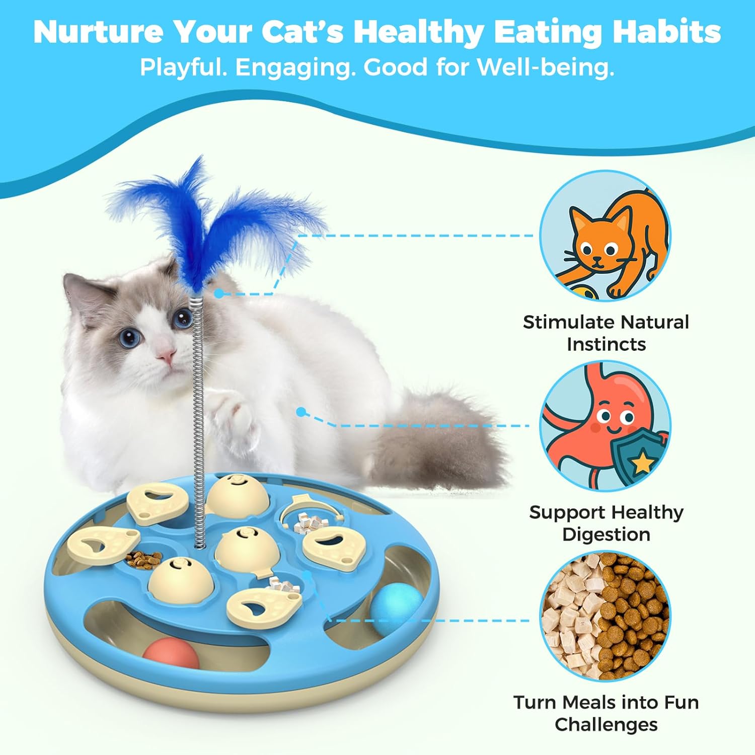 Accessoire chat stimulation mentale bleu uni haut de gamme Le Monde de Minou
