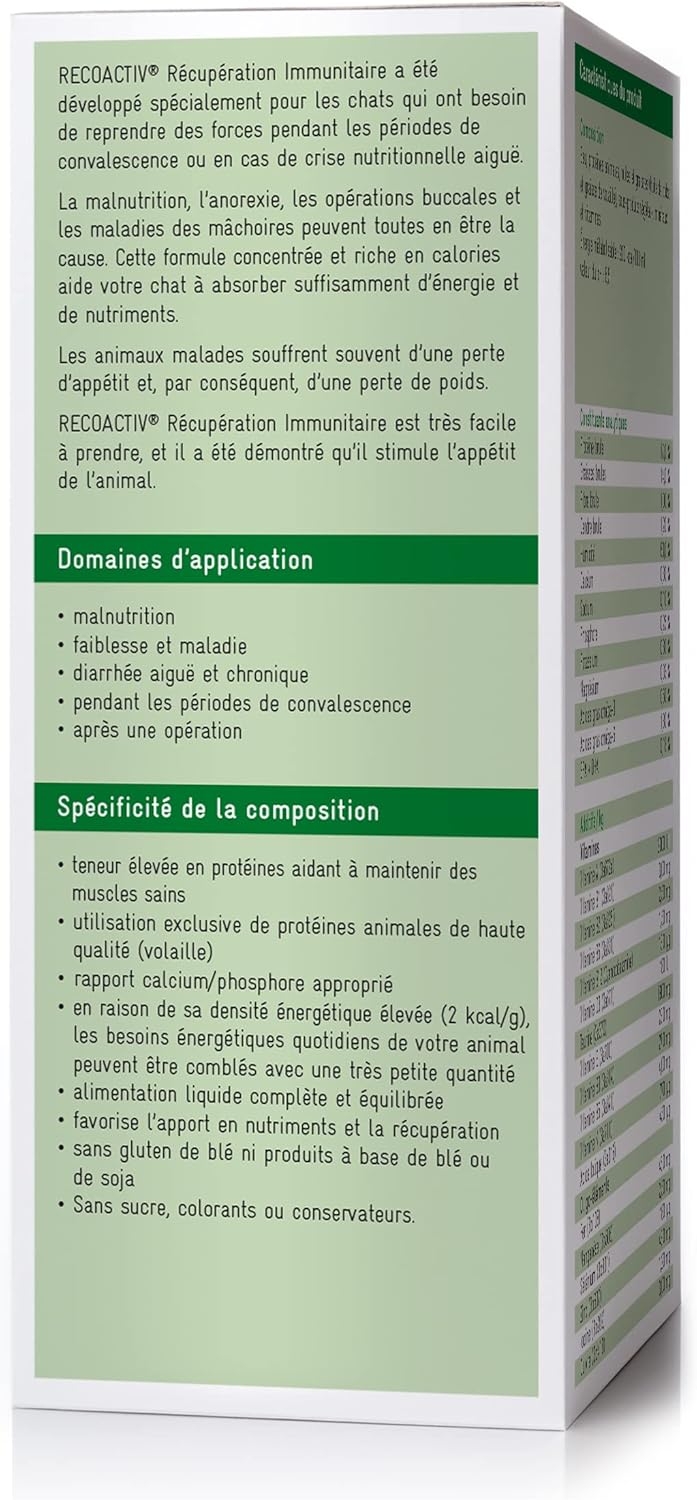 Formule sans céréales pour chat dénutri, accessoire nutritionnel premium pour convalescence.
